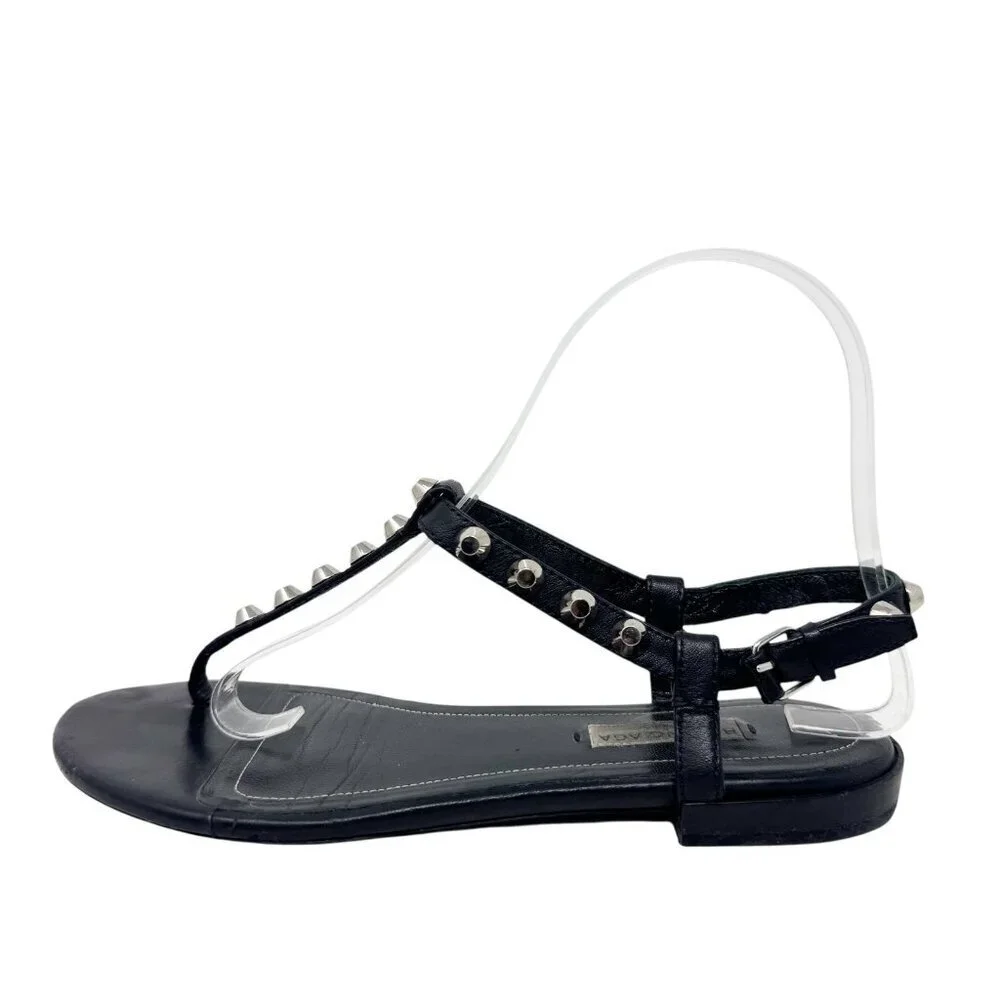 Balenciaga Paris Moto Stud Ankle T Strap thong Sandals Black Leather 36.5 6.5 - Picture 7 of 13